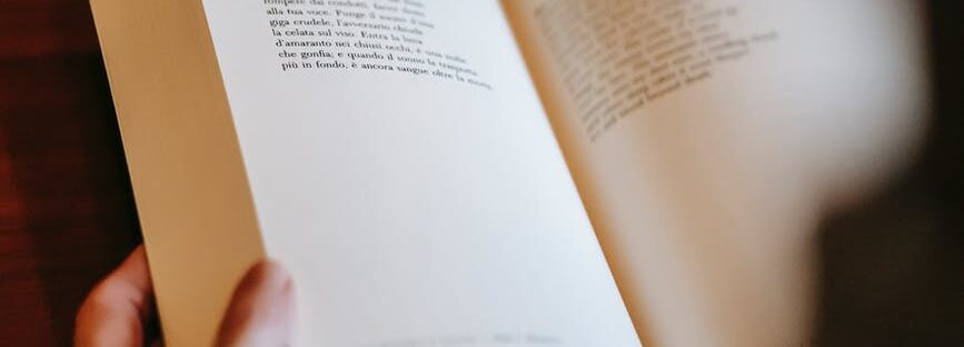 person reading interesting book in hands